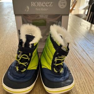 Robeez Navy and Lime Fleece-Lined Kids Winter Boots